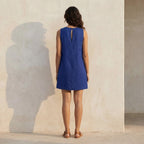 Blue Cotton Poplin Sleeveless A-Line Short Shift Dress