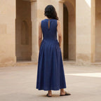 Blue Cotton Poplin Sleeveless Paneled Maxi Dress