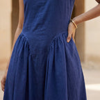 Blue Cotton Poplin Sleeveless Paneled Maxi Dress
