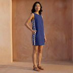 Blue Cotton Poplin Wavy Stripe Short Shift Dress