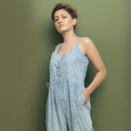 Blue Dabu Print Natural-Dyed Cotton Jumpsuit