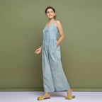 Blue Dabu Print Natural-Dyed Cotton Jumpsuit