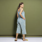 Blue Dabu Print Natural Dyed Cotton Midi Jumpsuit