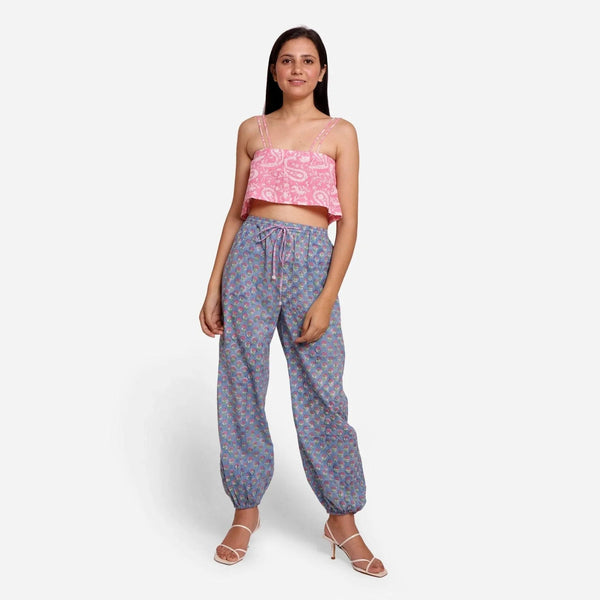 Front View of a Model wearing Sanganeri Block Printed Cotton Harem Pant