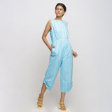 Front View of a Model wearing Blue Hand Tie Dyed Straight Jumpsuit