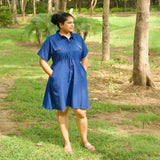 Blue Handspun 100% Cotton Short Safari Dress