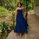 Blue Handspun Cotton Ankle Length Flared Sundress