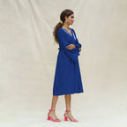 Blue Handspun Cotton Bohemian Midi Dress