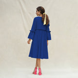 Blue Handspun Cotton Bohemian Midi Dress
