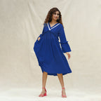 Blue Handspun Cotton Bohemian Midi Dress