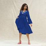 Blue Handspun Cotton Bohemian Midi Dress