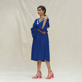 Blue Handspun Cotton Bohemian Midi Dress