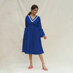 Blue Handspun Cotton Bohemian Midi Dress
