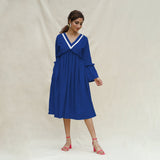 Blue Handspun Cotton Bohemian Midi Dress
