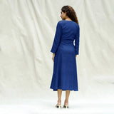 Blue Handspun Cotton Drop Shoulder Midi Wrap Dress