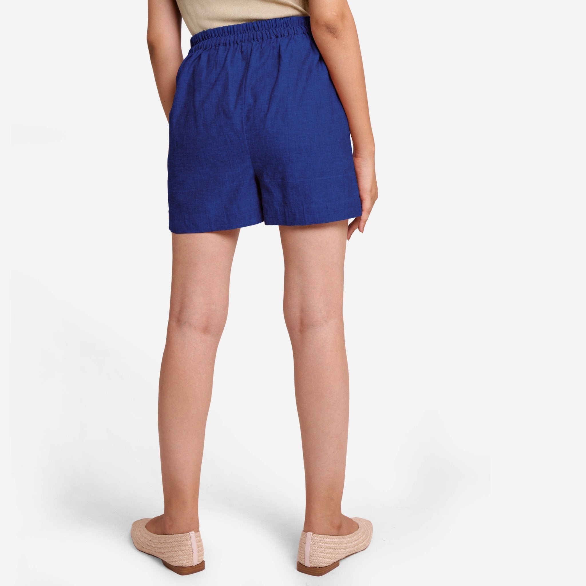 Blue Handspun Cotton Elasticated Casual Shorts