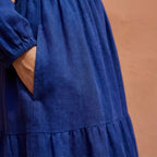Blue Handspun Cotton Fit and Flare Maxi Tier Dress