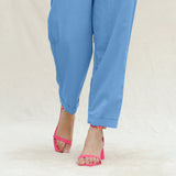 Powder Blue Handspun Cotton High-Rise Elasticated Paperbag Pant