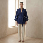 Blue Handspun Cotton Kyoto Kimono Sleeve Wrap Top