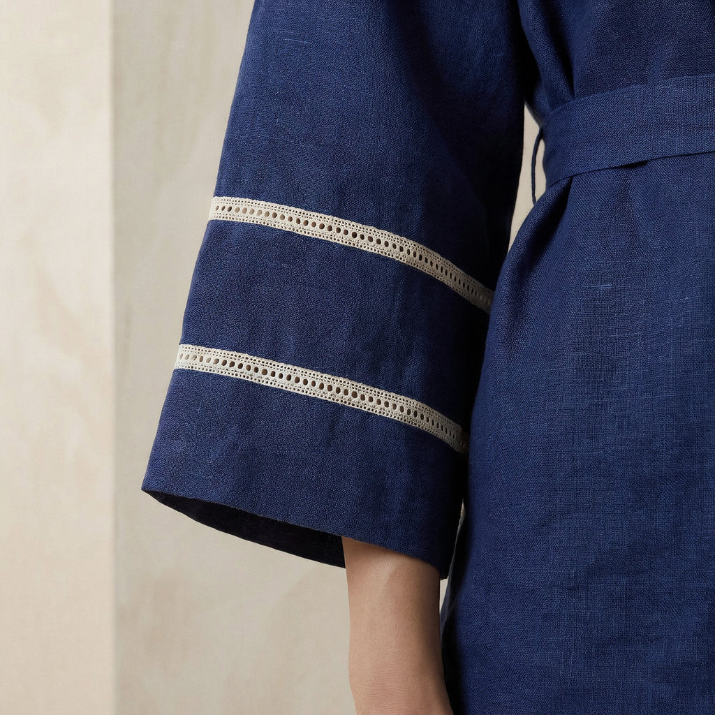 Blue Handspun Cotton Kyoto Kimono Sleeve Wrap Top