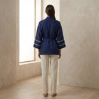 Blue Handspun Cotton Kyoto Kimono Sleeve Wrap Top