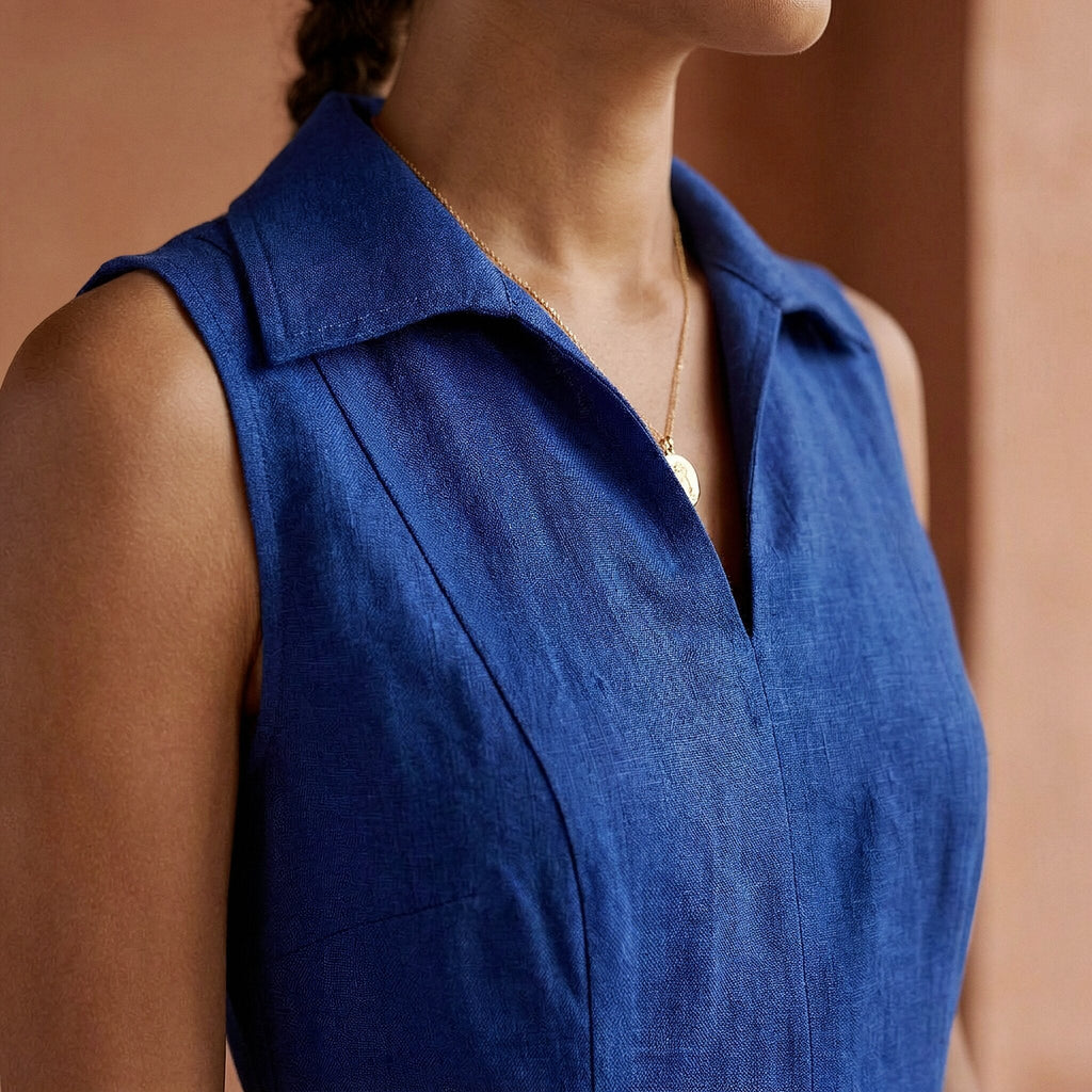 Blue Handspun Cotton Paneled Sleeveless Maxi Dress