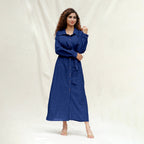 Blue Handspun Cotton Pleated Button-Down Maxi Dress