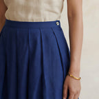Blue Handspun Cotton Pleated Knee-Length Skirt