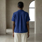 Blue Handspun Cotton Relaxed Button-Down Shirt