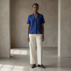 Blue Handspun Cotton Relaxed Button-Down Shirt