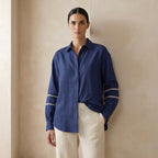 Blue Handspun Cotton Relaxed Full Sleeve Button-Down Shirt