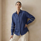 Blue Handspun Cotton Relaxed Full Sleeve Button-Down Shirt