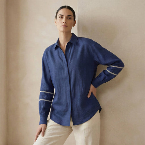 Blue Handspun Cotton Relaxed Full Sleeve Button-Down Shirt