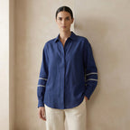 Blue Handspun Cotton Relaxed Full Sleeve Button-Down Shirt