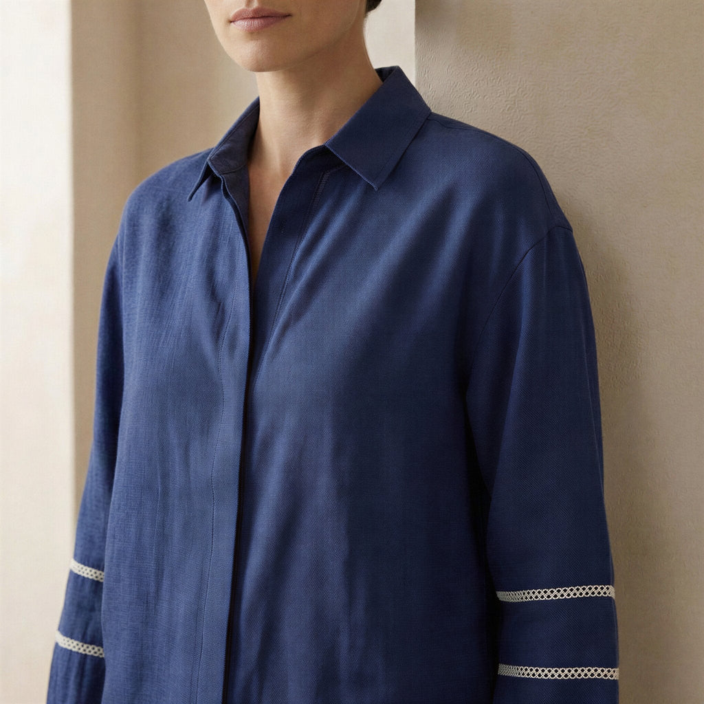 Blue Handspun Cotton Relaxed Full Sleeve Button-Down Shirt