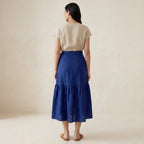 Blue Handspun Cotton Ruffle Midi Wrap Skirt