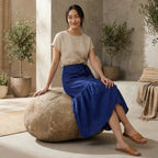 Blue Handspun Cotton Ruffle Midi Wrap Skirt