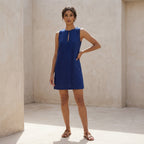 Blue Handspun Cotton Sleeveless A-Line Short Shift Dress