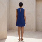Blue Handspun Cotton Sleeveless A-Line Short Shift Dress