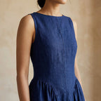 Blue Handspun Cotton Sleeveless Paneled Maxi Dress