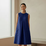 Blue Handspun Cotton Sleeveless Paneled Swing Dress