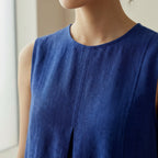 Blue Handspun Cotton Sleeveless Paneled Swing Dress