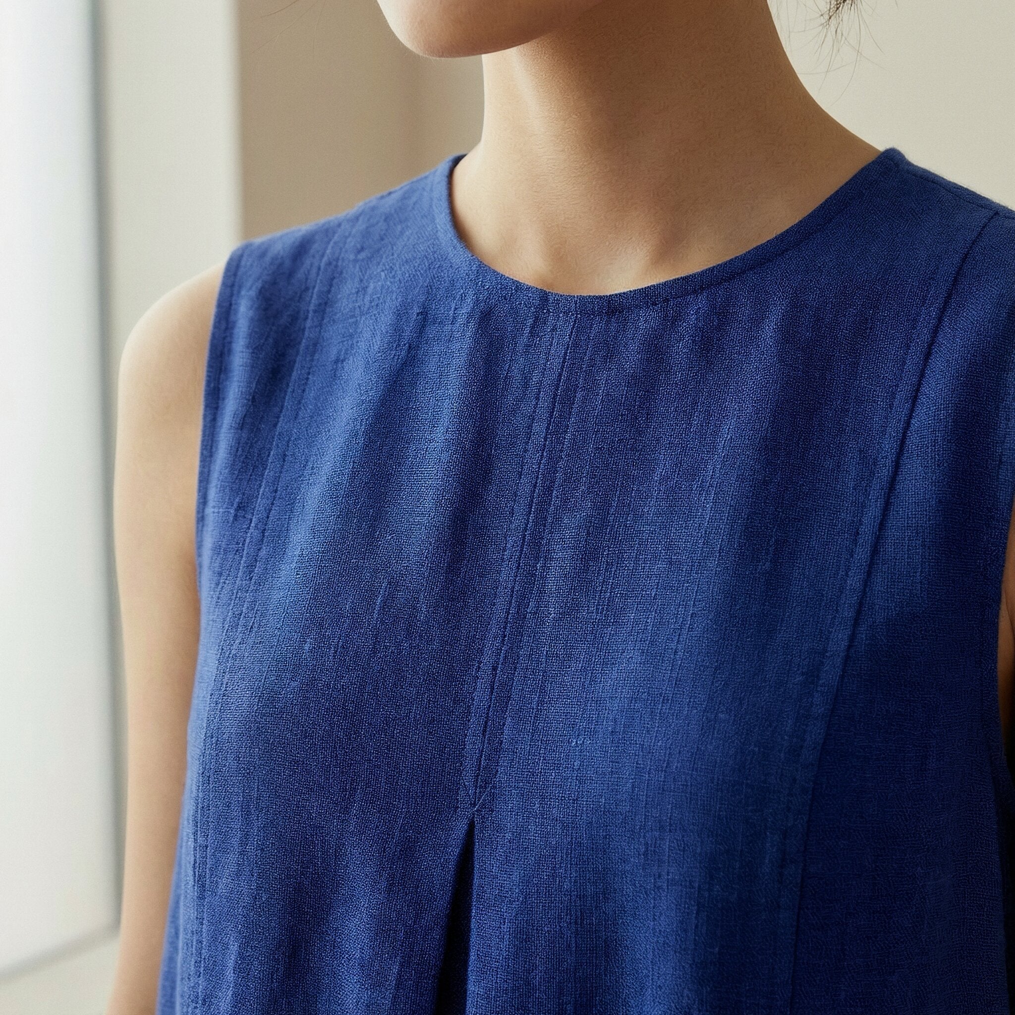 Blue Handspun Cotton Sleeveless Paneled Swing Dress