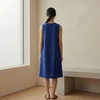 Blue Handspun Cotton Sleeveless Paneled Swing Dress