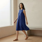 Blue Handspun Cotton Sleeveless Paneled Swing Dress