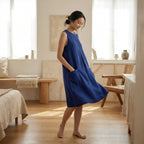Blue Handspun Cotton Sleeveless Paneled Swing Dress