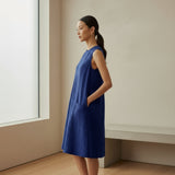 Blue Handspun Cotton Sleeveless Paneled Swing Dress