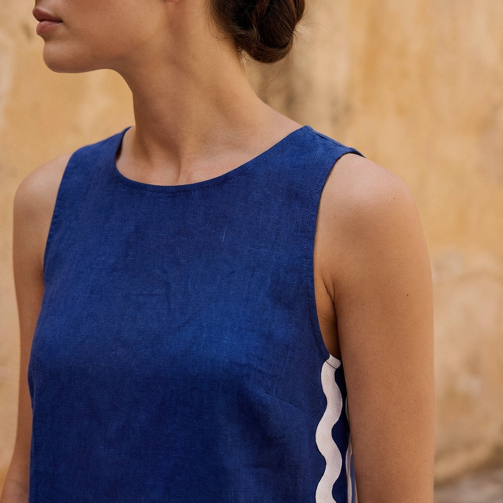 Blue Handspun Cotton Wavy Stripe Maxi Shift Dress