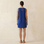 Blue Handspun Cotton Wavy Stripe Short Shift Dress