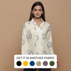 Front View of a Model wearing Blue Handwoven Cotton Tunic Top
